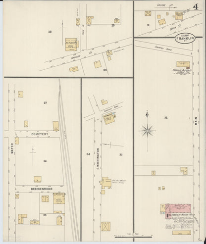 Sanborn Fire Insurance Map from Franklin, Simpson County, Kentucky (1897), Sheet #0004 - Complete Map Set gallery image, historic Sanborn map, vintage wall art, Kentucky Kentucky
