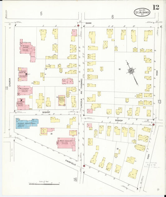 Sanborn Fire Insurance Map from Saint Albans, Franklin County, Vermont (1912), Sheet #0012 - Historic Sanborn Fire Insurance Map Print, vintage old map wall art, antique decor, genealogy gift, Vermont Vermont map