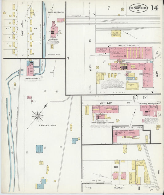 Sanborn Fire Insurance Map from Bloomsburg, Columbia County, Pennsylvania (1907), Sheet #0014 - Historic Sanborn Fire Insurance Map Print, vintage old map wall art, antique decor, genealogy gift, Pennsylvania Pennsylvania map