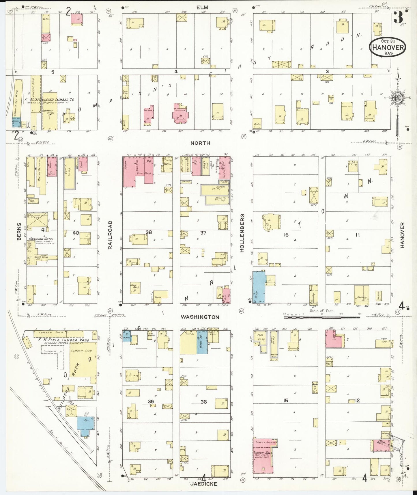 Sanborn Fire Insurance Map from Hanover, Washington County, Kansas (1911), Sheet #0003 - Complete Map Set gallery image, historic Sanborn map, vintage wall art, Kansas Kansas