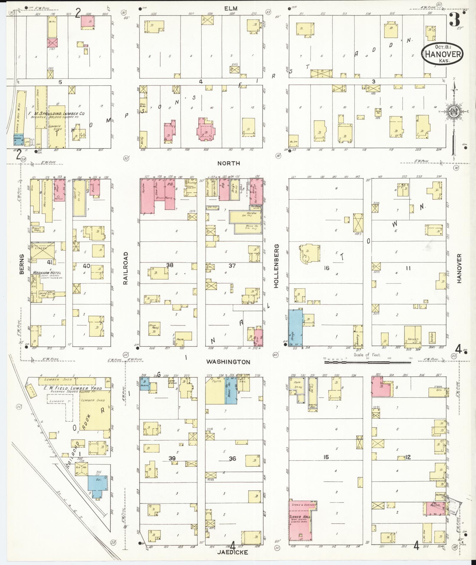 Sanborn Fire Insurance Map from Hanover, Washington County, Kansas (1911), Sheet #0003 - Complete Map Set gallery image, historic Sanborn map, vintage wall art, Kansas Kansas