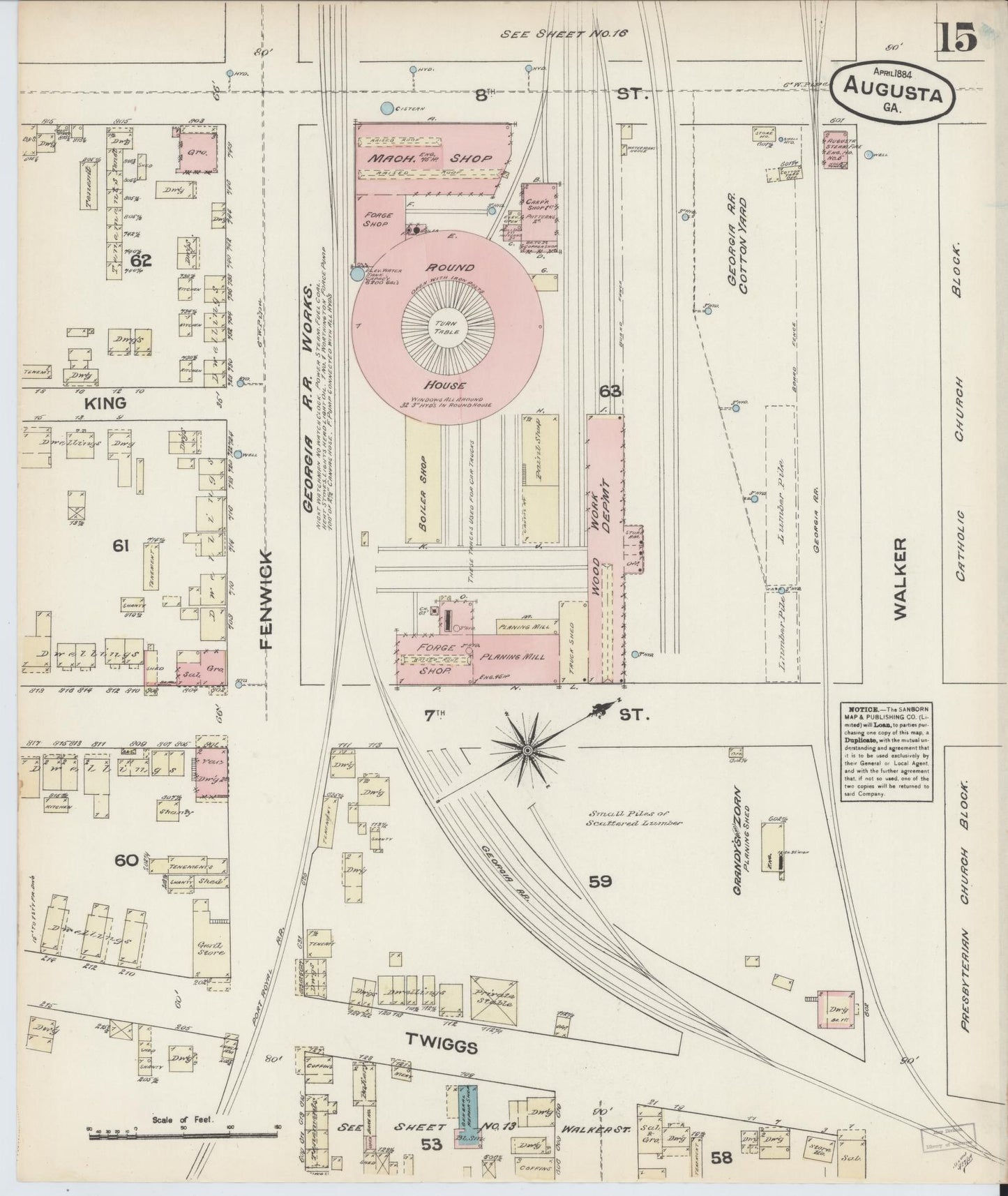 Sanborn Fire Insurance Map from Augusta, Richmond County, Georgia (1884), Sheet #0015 - Complete Map Set gallery image, historic Sanborn map, vintage wall art, Georgia Georgia