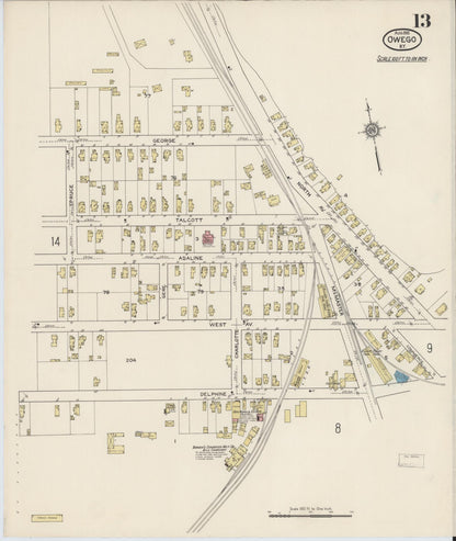 Sanborn Fire Insurance Map from Owego, Tioga County, New York (1915), Sheet #0013 - Historic Sanborn Fire Insurance Map Print, vintage old map wall art, antique decor, genealogy gift, New York New York map