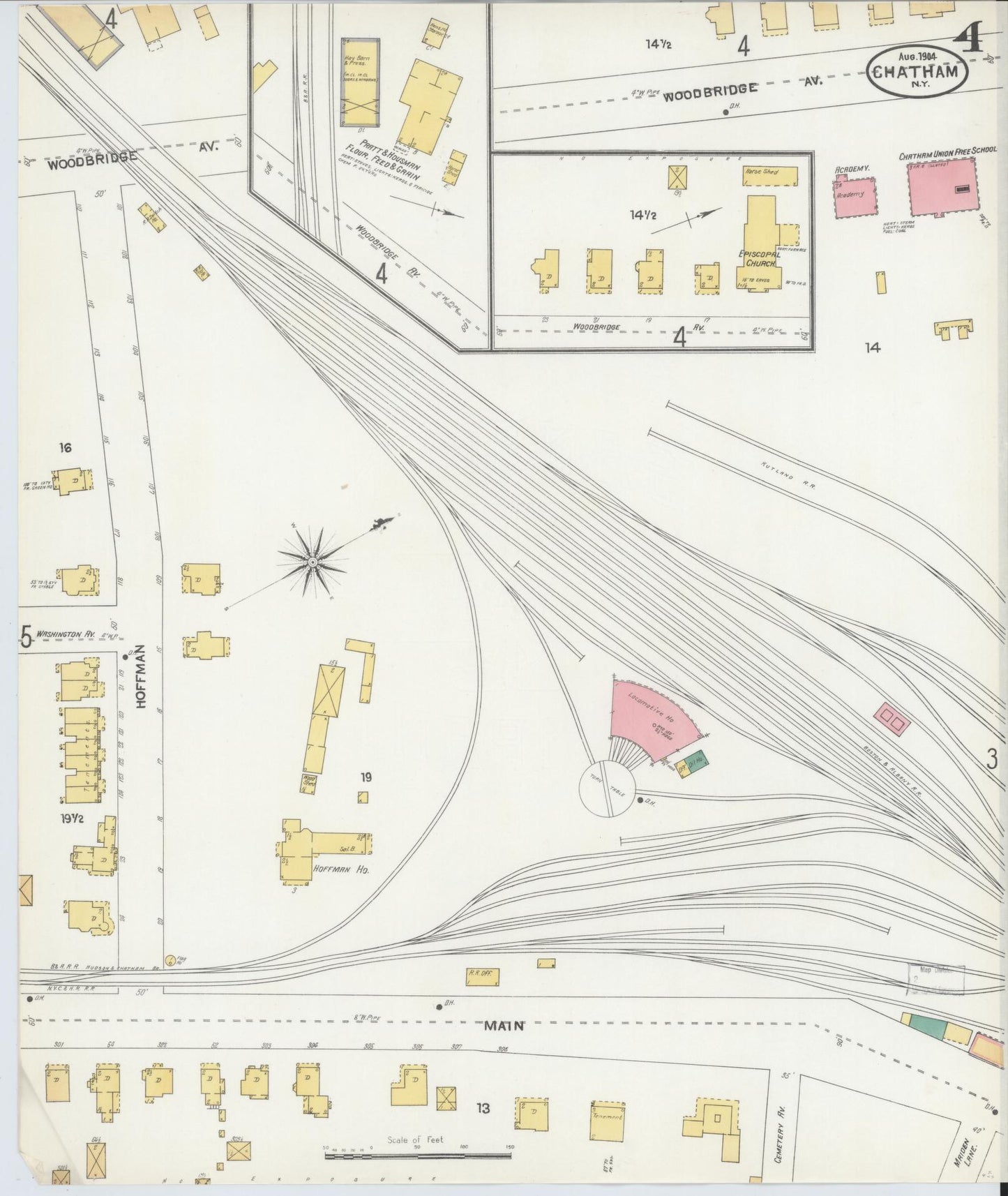 Sanborn Fire Insurance Map from Chatham, Columbia County, New York (1904), Sheet #0004 - Complete Map Set gallery image, historic Sanborn map, vintage wall art, New York New York