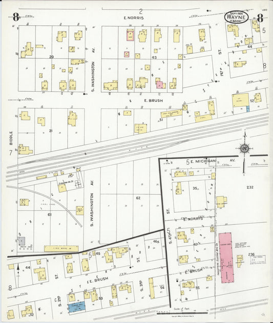 Sanborn Fire Insurance Map from Wayne, Wayne County, Michigan (1926), Sheet #0008 - Historic Sanborn Fire Insurance Map Print, vintage old map wall art, antique decor, genealogy gift, Michigan Michigan map