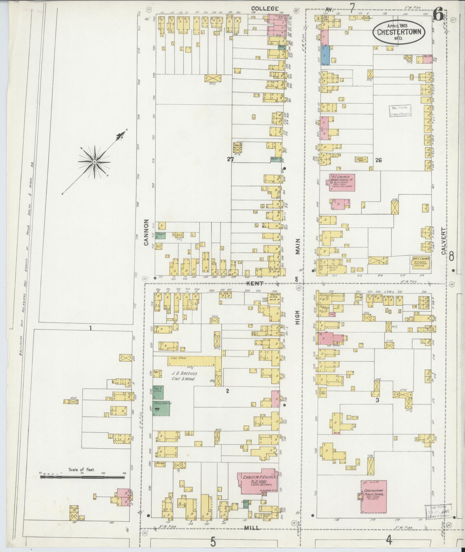 Kent, Maryland - 1903 - Sanborn Fire Insurance Map, Sheet #0006 - Historic Sanborn Fire Insurance Map Print, Kent Maryland 1903 0006 vintage old map wall art