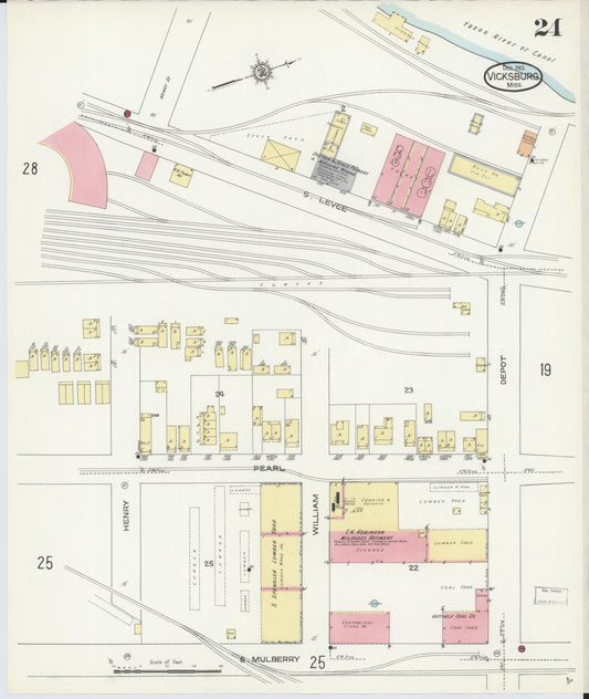 Sanborn Fire Insurance Map from Vicksburg, Warren County, Mississippi (1913), Sheet #0024 - Historic Sanborn Fire Insurance Map Print, vintage old map wall art, antique decor, genealogy gift, Mississippi Mississippi map