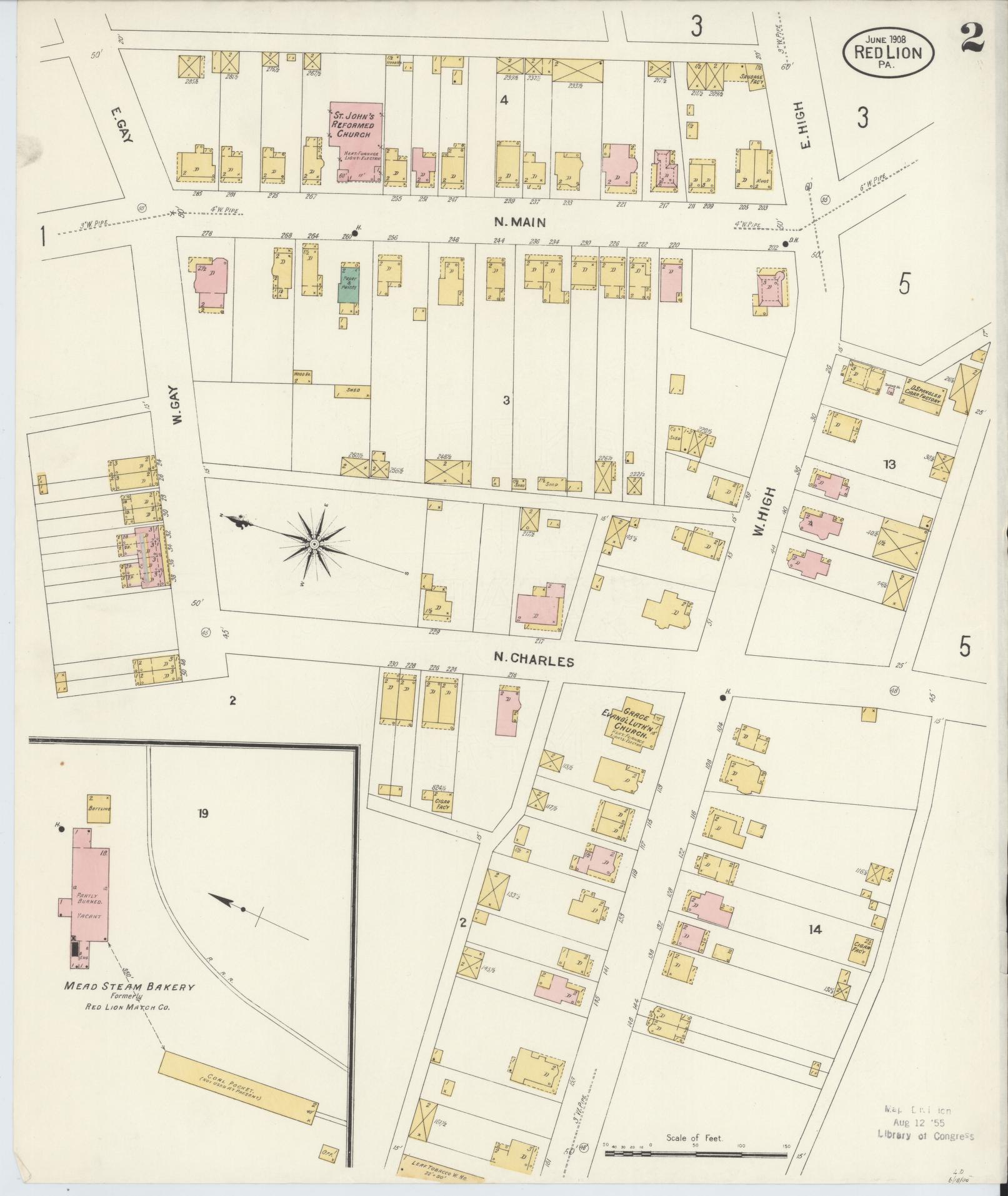Sanborn Fire Insurance Map from Red Lion, York County, Pennsylvania (1908), Sheet #0002 - Complete Map Set gallery image, historic Sanborn map, vintage wall art, Pennsylvania Pennsylvania