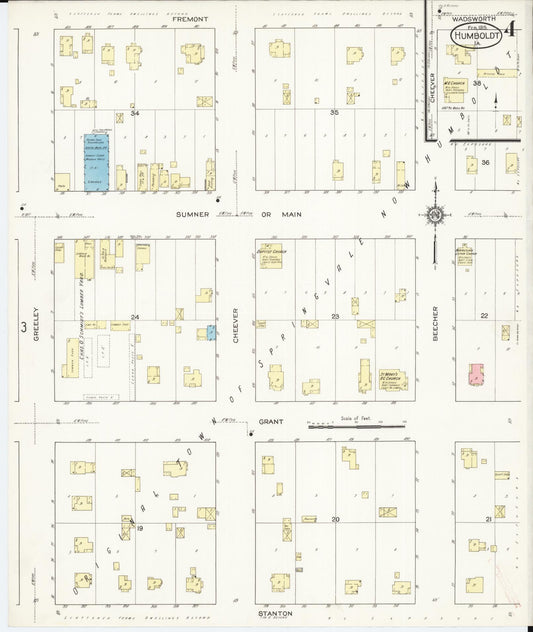 Sanborn Fire Insurance Map from Humboldt, Humboldt County, Iowa (1915), Sheet #0004 - Historic Sanborn Fire Insurance Map Print, vintage old map wall art