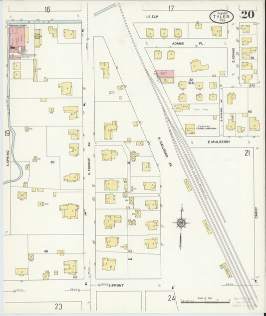 Sanborn Fire Insurance Map from Tyler, Smith County, Texas (1912), Sheet #0020 - Historic Sanborn Fire Insurance Map Print, vintage old map wall art, antique decor, genealogy gift, Texas Texas map