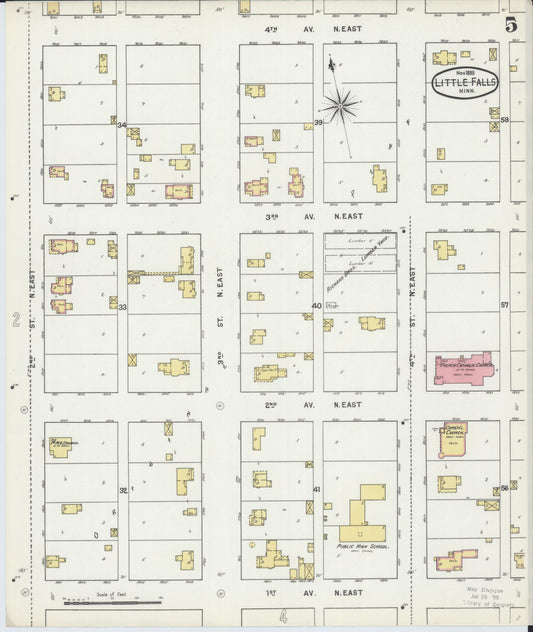 Sanborn Fire Insurance Map from Little Falls, Morrison County, Minnesota (1895), Sheet #0005 - Historic Sanborn Fire Insurance Map Print, vintage old map wall art, antique decor, genealogy gift, Minnesota Minnesota map