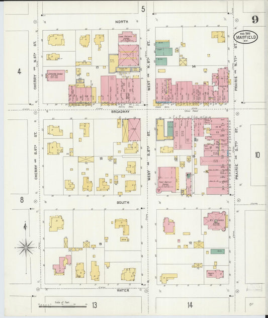 Sanborn Fire Insurance Map from Mayfield, Graves County, Kentucky (1905), Sheet #0009 - Historic Sanborn Fire Insurance Map Print, vintage old map wall art, antique decor, genealogy gift, Kentucky Kentucky map