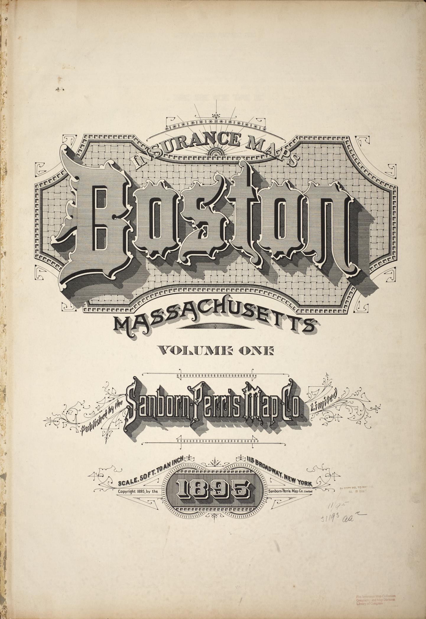 Sanborn Fire Insurance Map from Boston, Suffolk County, Massachusetts (1895), Sheet #0001 - Historic Sanborn Fire Insurance Map Print, vintage old map wall art, antique decor, genealogy gift, Massachusetts Massachusetts map