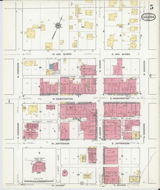 Sanborn Fire Insurance Map from Camden, Ouachita County, Arkansas (1917), Sheet #0005 - Historic Sanborn Fire Insurance Map Print, vintage old map wall art, antique decor, genealogy gift, Arkansas Arkansas map