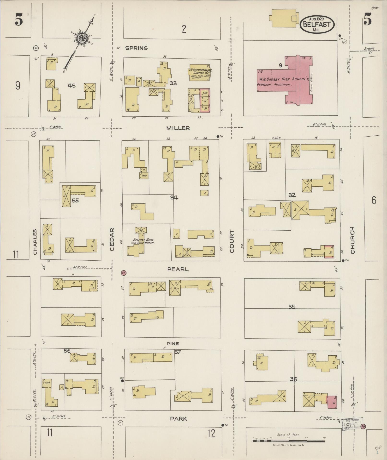 Sanborn Fire Insurance Map from Belfast, Waldo County, Maine (1923), Sheet #0005 - Complete Map Set gallery image, historic Sanborn map, vintage wall art, Maine Maine