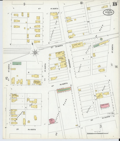Sanborn Fire Insurance Map from Fargo, Cass County, North Dakota (1901), Sheet #0013 - Complete Map Set gallery image, historic Sanborn map, vintage wall art, North Dakota North Dakota