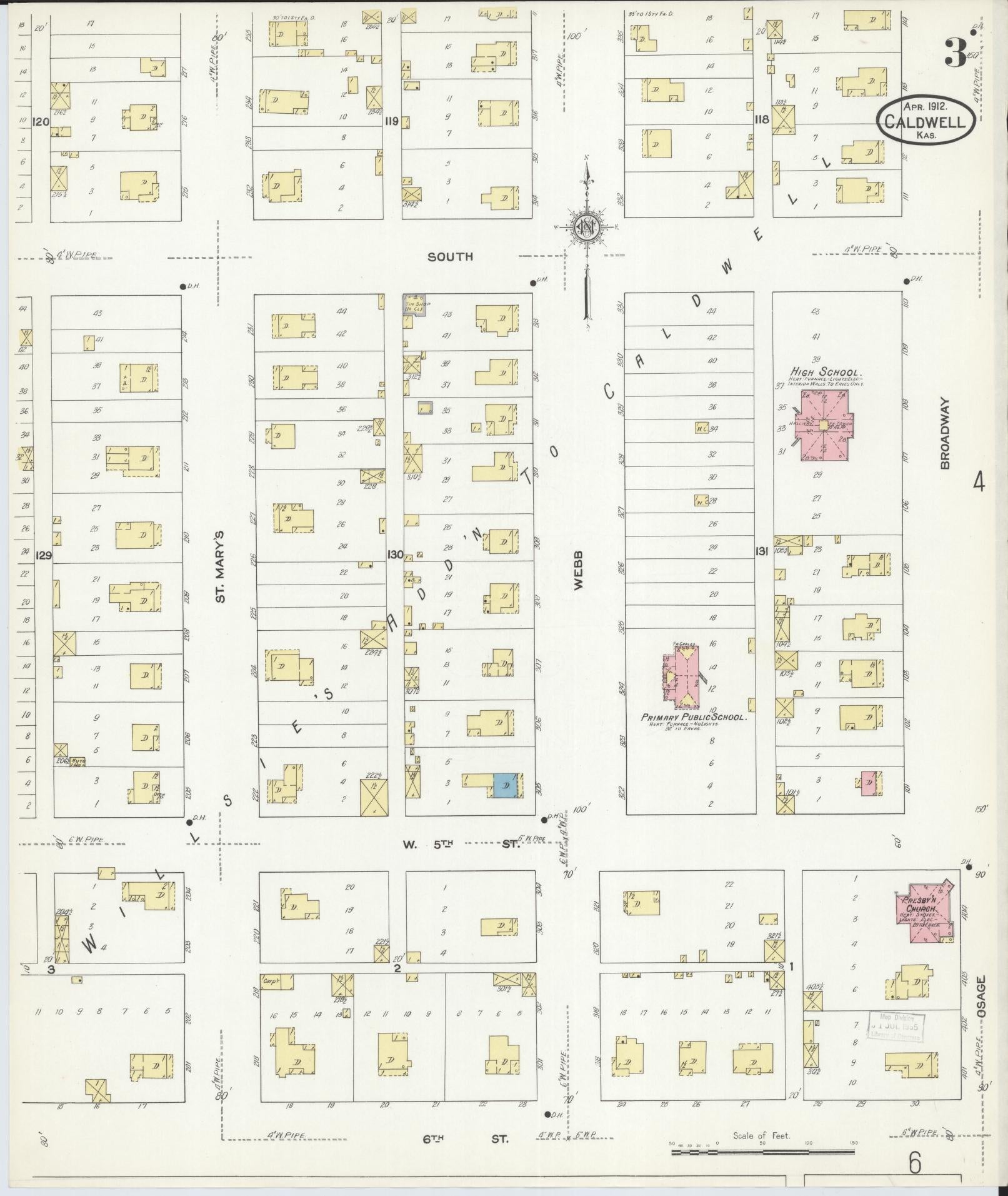 Sanborn Fire Insurance Map from Caldwell, Sumner County, Kansas (1912), Sheet #0003 - Complete Map Set gallery image, historic Sanborn map, vintage wall art, Kansas Kansas