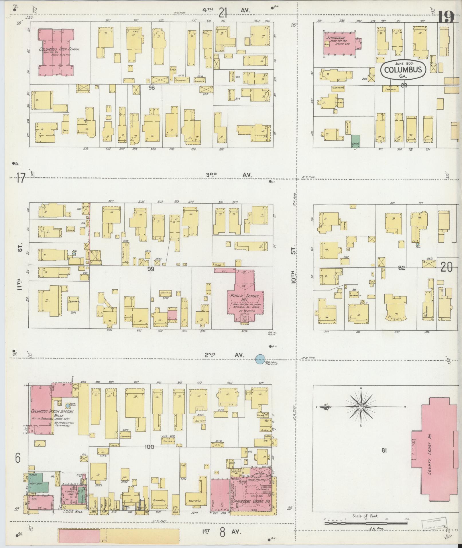 Sanborn Fire Insurance Map from Columbus, Muscogee County, Georgia (1900), Sheet #0019 - Complete Map Set gallery image, historic Sanborn map, vintage wall art, Georgia Georgia