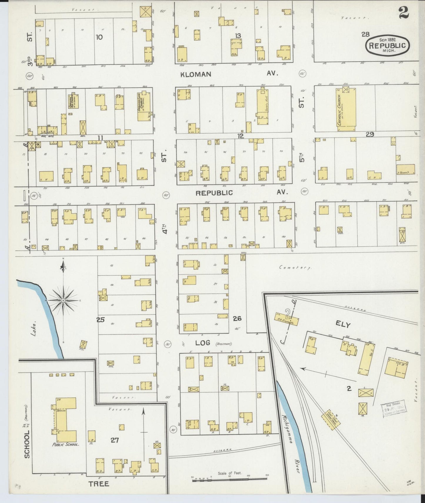 Sanborn Fire Insurance Map from Republic, Marquette County, Michigan (1892), Sheet #0002 - Complete Map Set gallery image, historic Sanborn map, vintage wall art, Michigan Michigan
