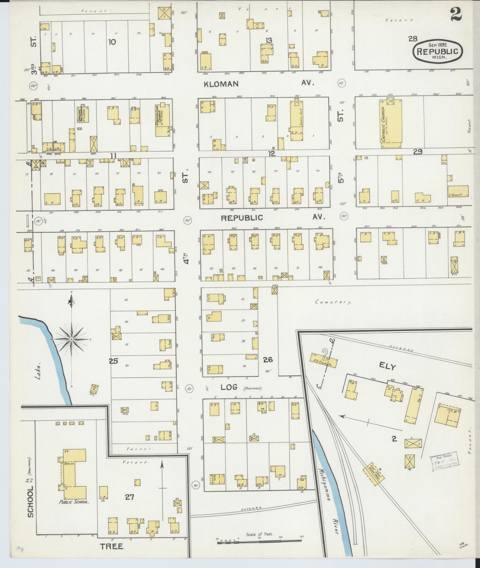 Sanborn Fire Insurance Map from Republic, Marquette County, Michigan (1892), Sheet #0002 - Complete Map Set gallery image, historic Sanborn map, vintage wall art, Michigan Michigan