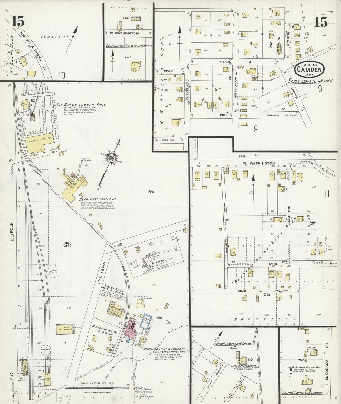 Sanborn Fire Insurance Map from Camden, Ouachita County, Arkansas (1924), Sheet #0015 - Complete Map Set gallery image, historic Sanborn map, vintage wall art, Arkansas Arkansas
