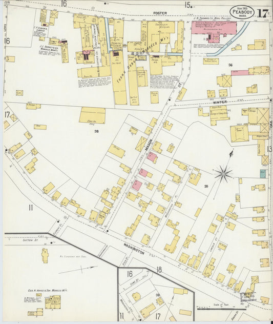 Sanborn Fire Insurance Map from Peabody, Essex County, Massachusetts (1903), Sheet #0017 - Historic Sanborn Fire Insurance Map Print, vintage old map wall art, antique decor, genealogy gift, Massachusetts Massachusetts map