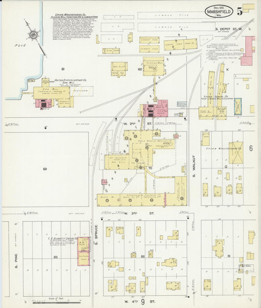 Sanborn Fire Insurance Map from Marshfield, Wood County, Wisconsin (1912), Sheet #0005 - Historic Sanborn Fire Insurance Map Print, vintage old map wall art, antique decor, genealogy gift, Wisconsin Wisconsin map