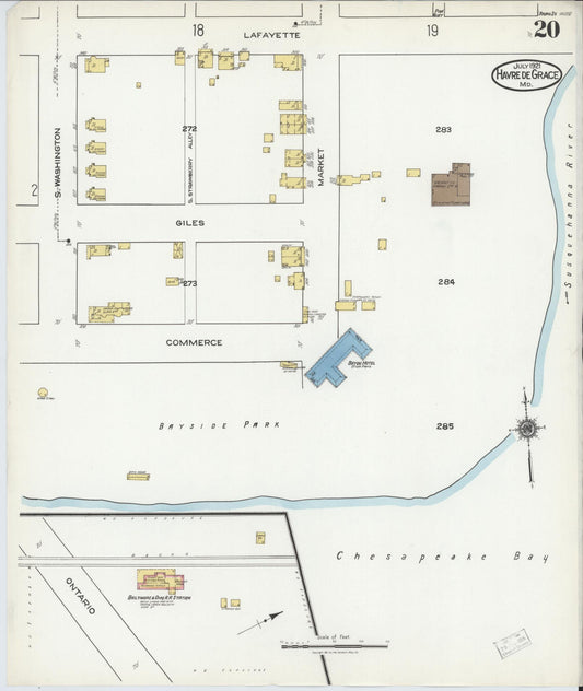 Sanborn Fire Insurance Map from Havre De Grace, Harford County, Maryland (1921), Sheet #0020 - Historic Sanborn Fire Insurance Map Print, vintage old map wall art