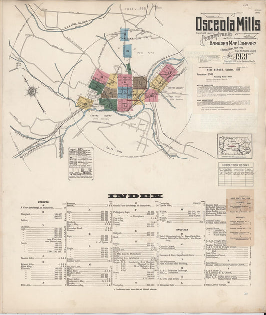Sanborn Fire Insurance Map from Osceola Mills, Clearfield County, Pennsylvania (1938), Sheet #0001 - Historic Sanborn Fire Insurance Map Print, vintage old map wall art, antique decor, genealogy gift, Pennsylvania Pennsylvania map