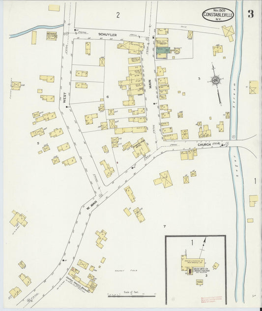 Sanborn Fire Insurance Map from Constableville, Lewis County, New York (1909), Sheet #0003 - Historic Sanborn Fire Insurance Map Print, vintage old map wall art, antique decor, genealogy gift, New York New York map