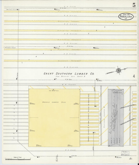 Sanborn Fire Insurance Map from Bogalusa, Washington Parish, Louisiana (1910), Sheet #0005 - Historic Sanborn Fire Insurance Map Print, vintage old map wall art, antique decor, genealogy gift, Louisiana Louisiana map