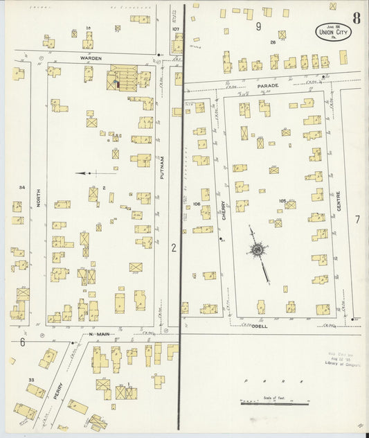 Sanborn Fire Insurance Map from Union City, Erie County, Pennsylvania (1911), Sheet #0008 - Historic Sanborn Fire Insurance Map Print, vintage old map wall art, antique decor, genealogy gift, Pennsylvania Pennsylvania map
