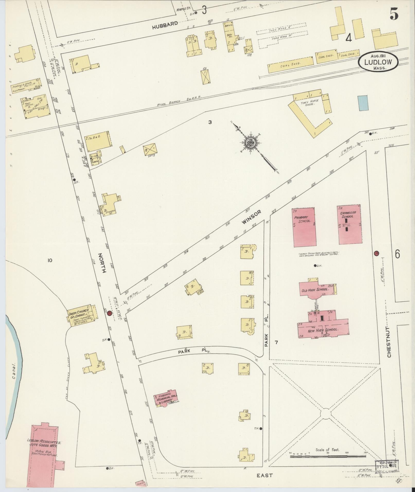Sanborn Fire Insurance Map from Ludlow, Hampden County, Massachusetts (1911), Sheet #0005 - Historic Sanborn Fire Insurance Map Print, vintage old map wall art, antique decor, genealogy gift, Massachusetts Massachusetts map