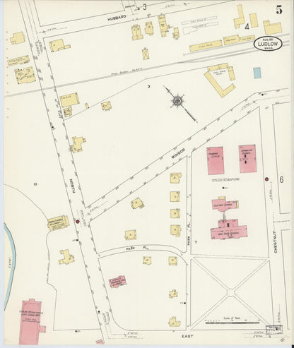 Sanborn Fire Insurance Map from Ludlow, Hampden County, Massachusetts (1911), Sheet #0005 - Historic Sanborn Fire Insurance Map Print, vintage old map wall art, antique decor, genealogy gift, Massachusetts Massachusetts map