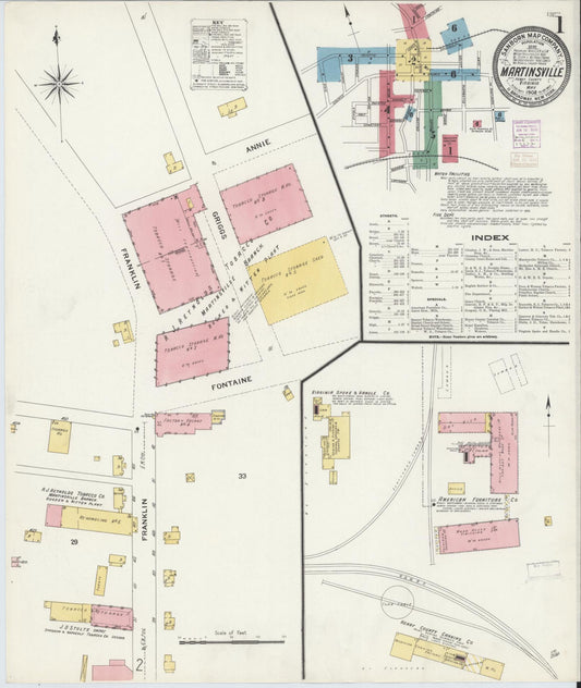 Sanborn Fire Insurance Map from Martinsville, Independent Cities, Virginia (1908), Sheet #0001 - Complete Map Set gallery image, historic Sanborn map, vintage wall art, Virginia Virginia