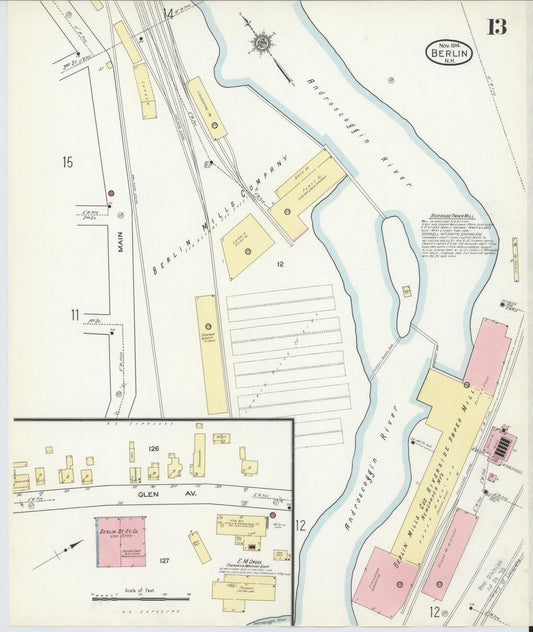 Sanborn Fire Insurance Map from Berlin, Coos County, New Hampshire (1914), Sheet #0013 - Historic Sanborn Fire Insurance Map Print, vintage old map wall art, antique decor, genealogy gift, New Hampshire New Hampshire map
