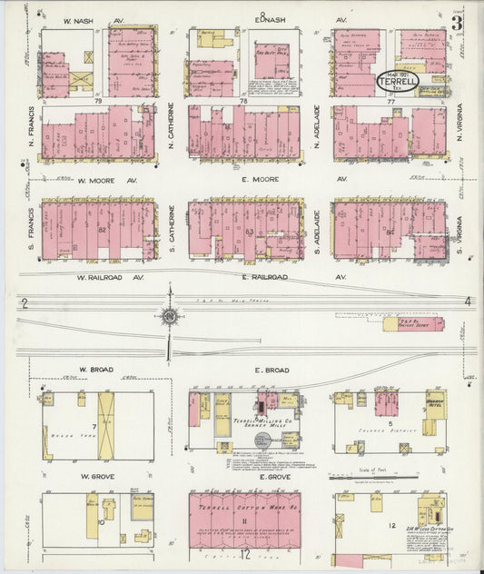 Sanborn Fire Insurance Map from Terrell, Kaufman County, Texas (1921), Sheet #0003 - Historic Sanborn Fire Insurance Map Print, vintage old map wall art, antique decor, genealogy gift, Texas Texas map