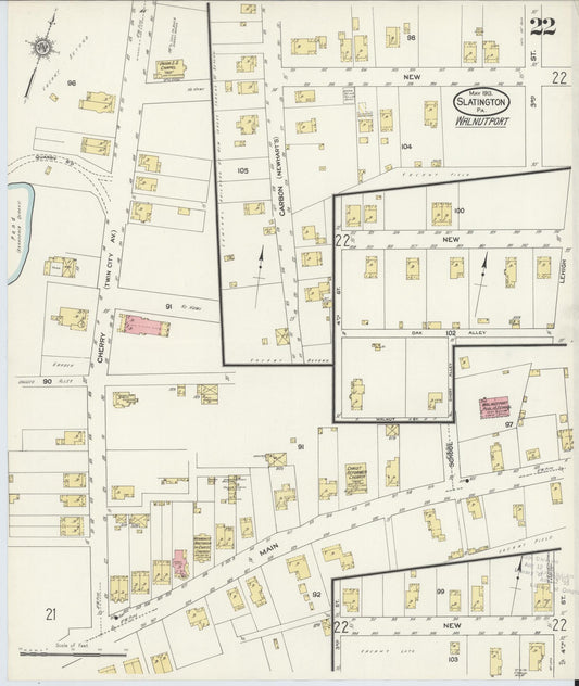 Sanborn Fire Insurance Map from Slatington, Lehigh County, Pennsylvania (1913), Sheet #0022 - Historic Sanborn Fire Insurance Map Print, vintage old map wall art, antique decor, genealogy gift, Pennsylvania Pennsylvania map