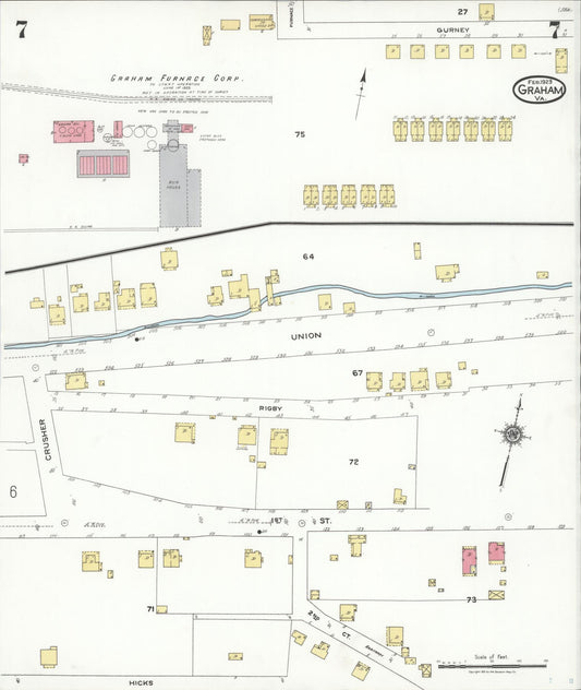 Sanborn Fire Insurance Map from Graham, Tazewell County, Virginia (1923), Sheet #0007 - Historic Sanborn Fire Insurance Map Print, vintage old map wall art, antique decor, genealogy gift, Virginia Virginia map