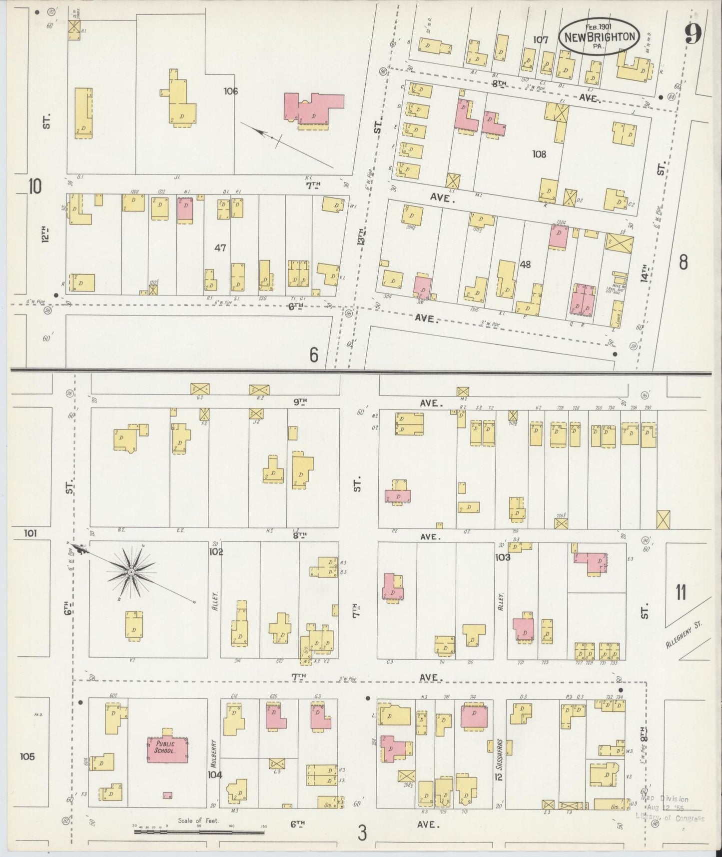 Sanborn Fire Insurance Map from New Brighton, Beaver County, Pennsylvania (1901), Sheet #0009 - Complete Map Set gallery image, historic Sanborn map, vintage wall art, Pennsylvania Pennsylvania