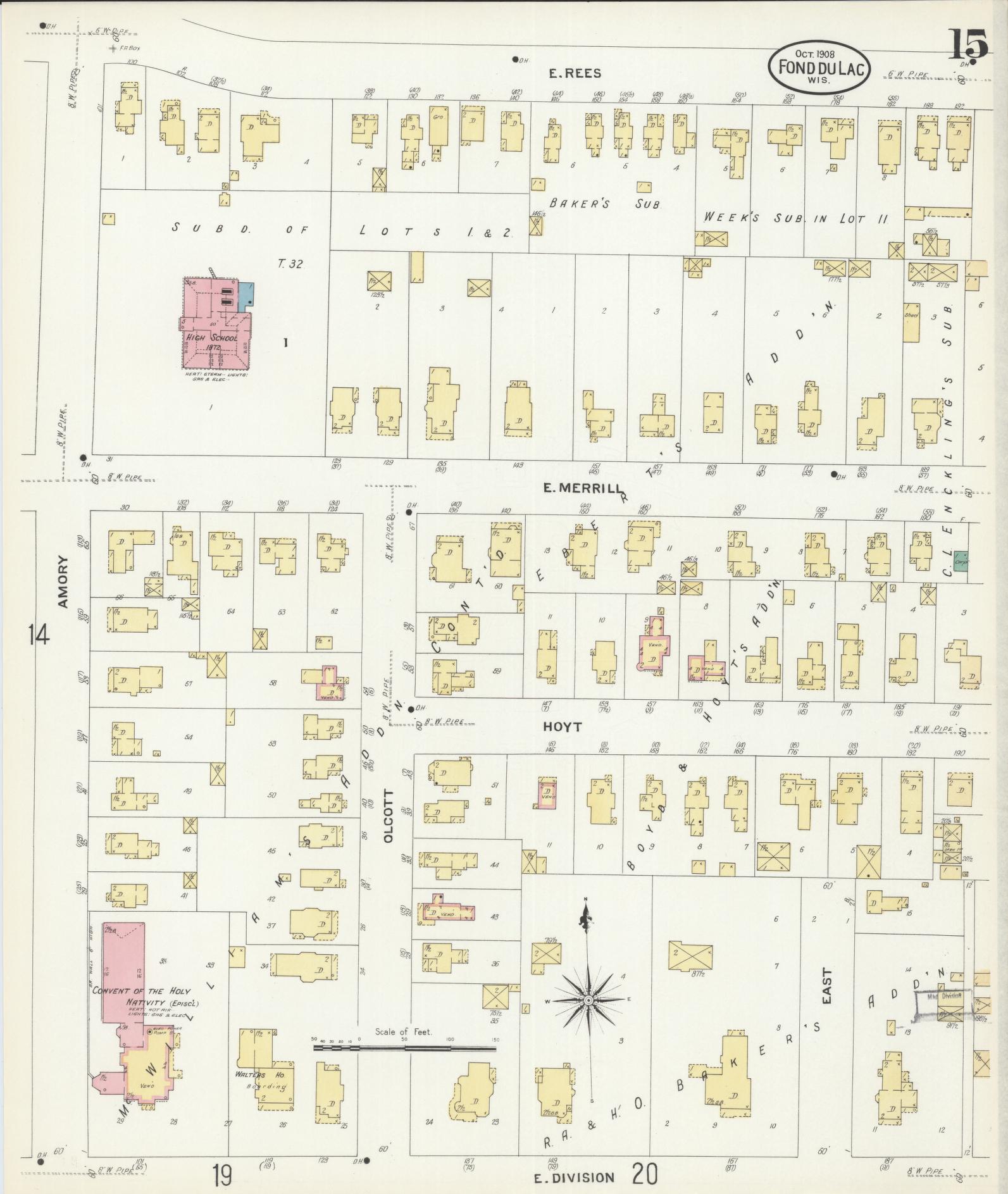 Sanborn Fire Insurance Map from Fond du Lac, Fond du Lac County, Wisconsin (1908), Sheet #0015 - Complete Map Set gallery image, historic Sanborn map, vintage wall art, Wisconsin Wisconsin