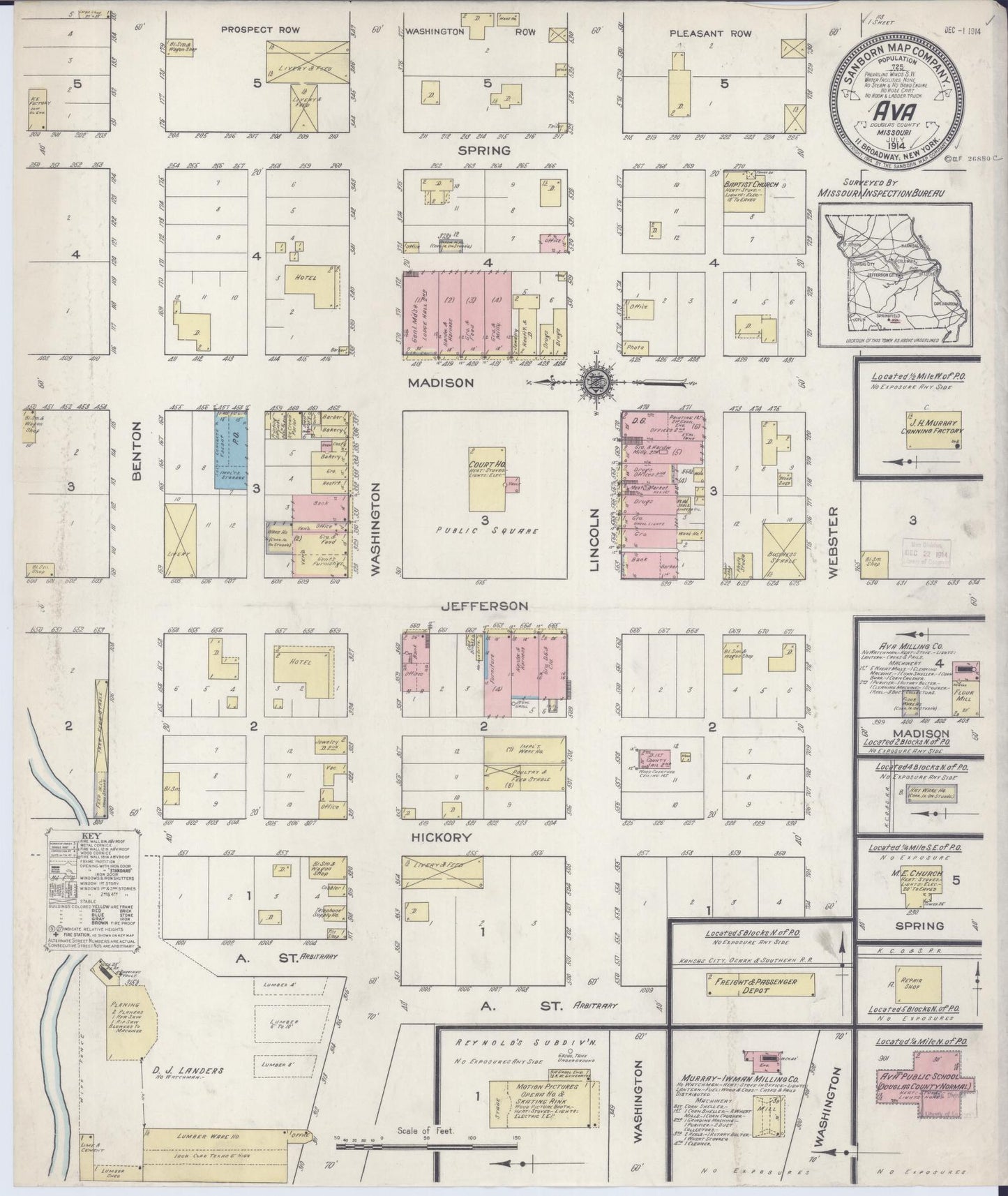 Sanborn Fire Insurance Map from Ava, Douglas County, Missouri (1914), Sheet #0001 - Historic Sanborn Fire Insurance Map Print, vintage old map wall art, antique decor, genealogy gift, Missouri Missouri map