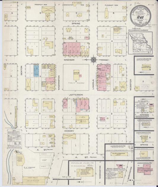 Sanborn Fire Insurance Map from Ava, Douglas County, Missouri (1914), Sheet #0001 - Historic Sanborn Fire Insurance Map Print, vintage old map wall art, antique decor, genealogy gift, Missouri Missouri map