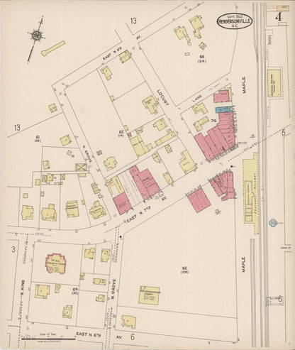 Sanborn Fire Insurance Map from Hendersonville, Henderson County, North Carolina (1922), Sheet #0004 - Historic Sanborn Fire Insurance Map Print, vintage old map wall art, antique decor, genealogy gift, North Carolina North Carolina map