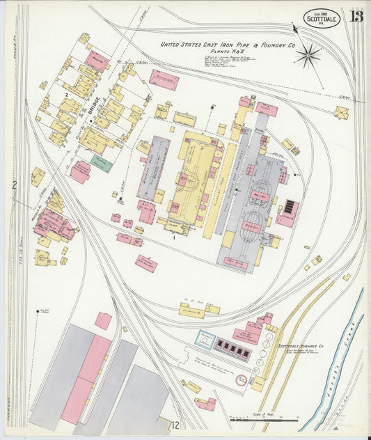 Sanborn Fire Insurance Map from Scottdale, Westmoreland County, Pennsylvania (1908), Sheet #0013 - Historic Sanborn Fire Insurance Map Print, vintage old map wall art, antique decor, genealogy gift, Pennsylvania Pennsylvania map
