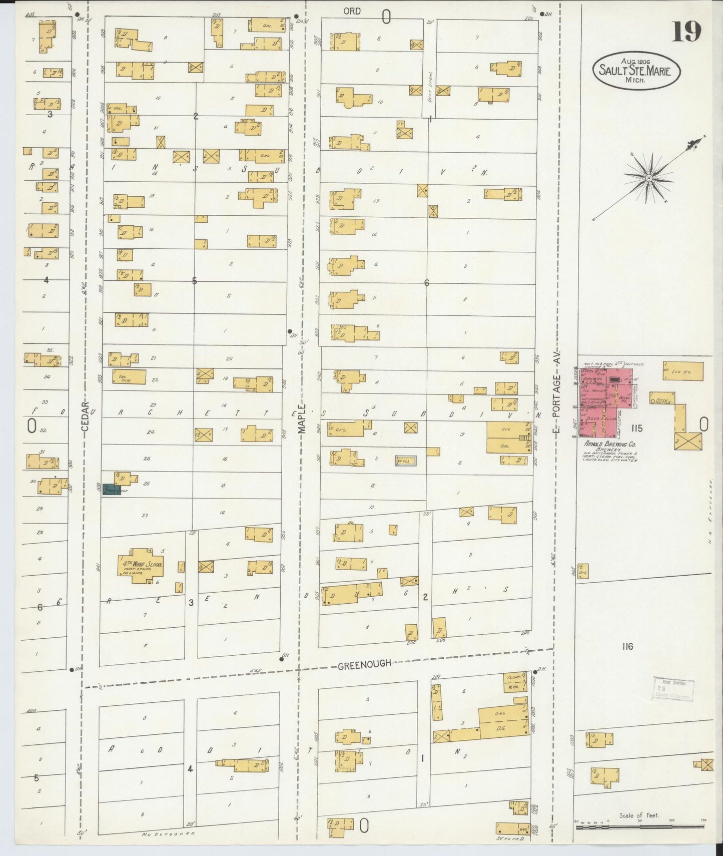 Sanborn Fire Insurance Map from Sault Sainte Marie, Chippewa County, Michigan (1906), Sheet #0019 - Historic Sanborn Fire Insurance Map Print, vintage old map wall art, antique decor, genealogy gift, Michigan Michigan map