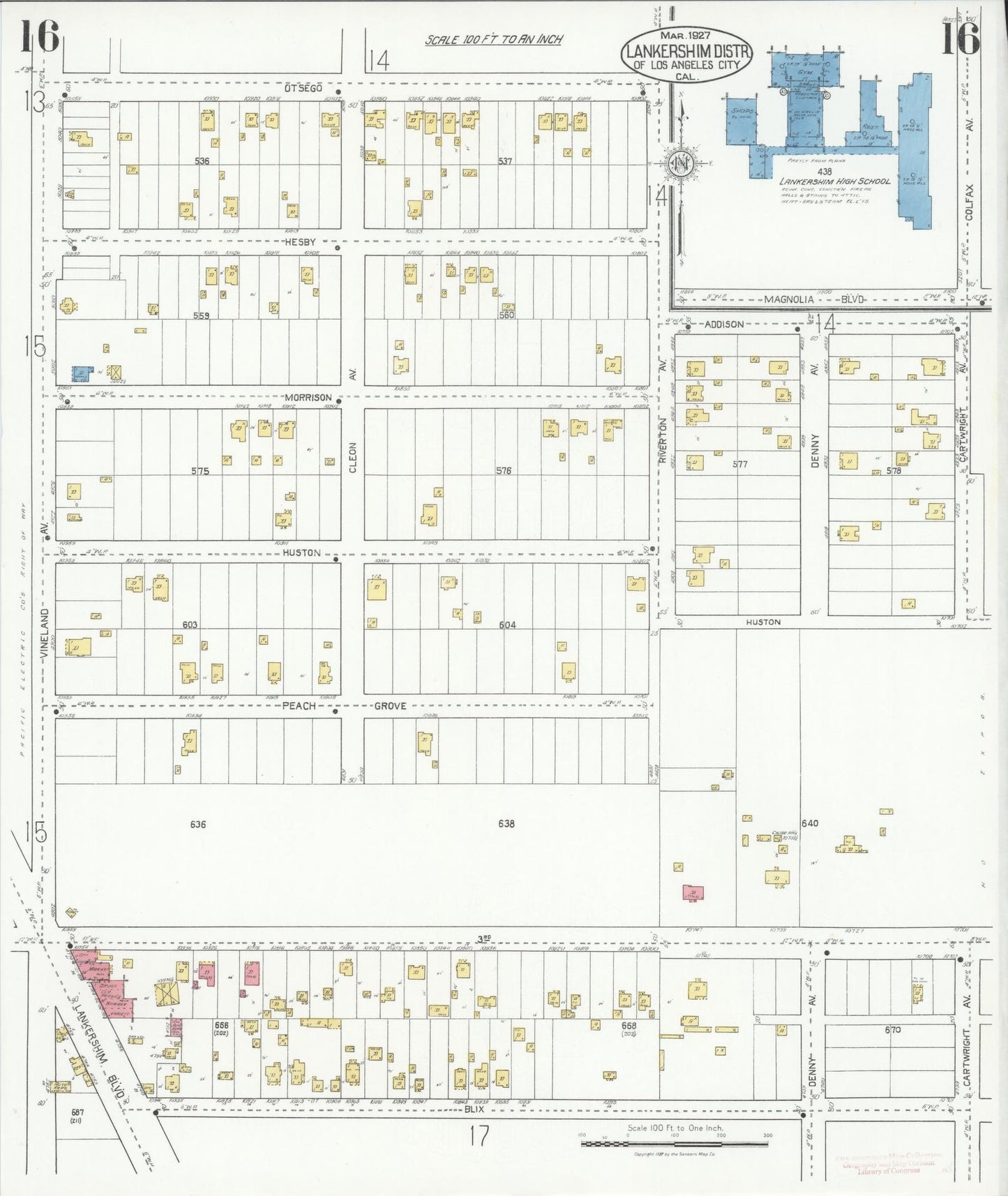 Sanborn Fire Insurance Map from Lankershim, Los Angeles County, California (1927), Sheet #0016 - Historic Sanborn Fire Insurance Map Print, vintage old map wall art, antique decor, genealogy gift, California California map