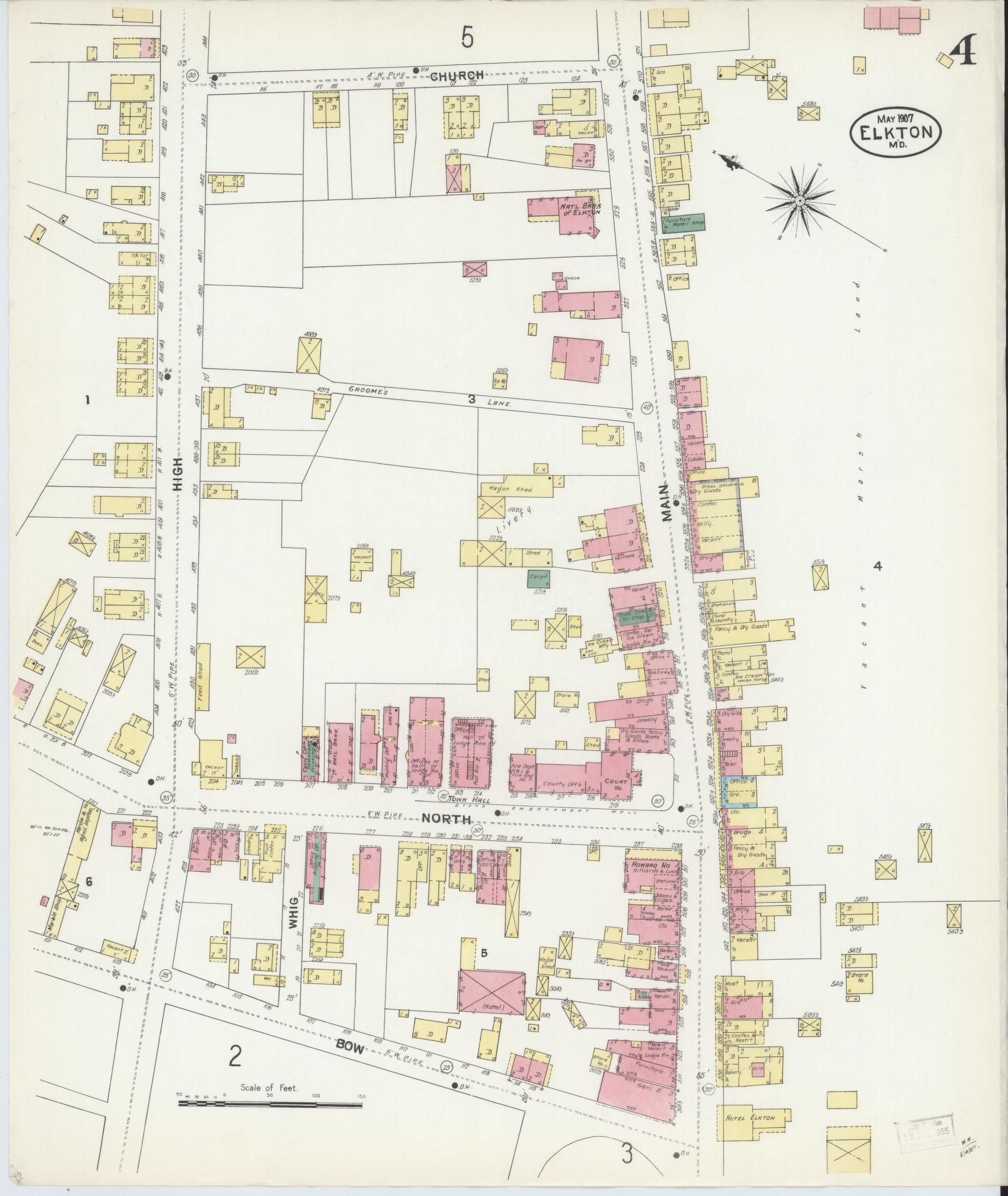 Sanborn Fire Insurance Map from Elkton, Cecil County, Maryland (1907), Sheet #0004 - Complete Map Set gallery image, historic Sanborn map, vintage wall art, Maryland Maryland