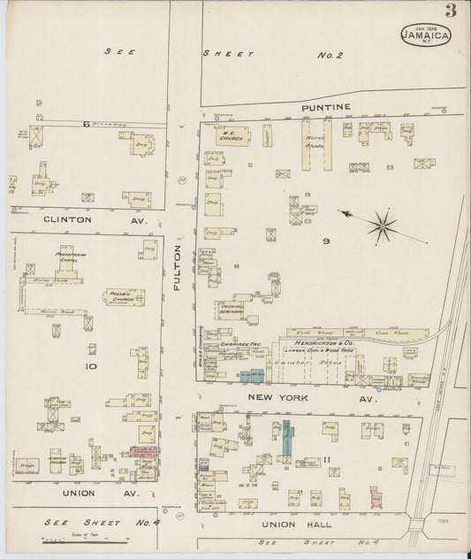 Sanborn Fire Insurance Map from Jamaica, Queens County, New York (1886), Sheet #0003 - Historic Sanborn Fire Insurance Map Print, vintage old map wall art, antique decor, genealogy gift, New York New York map