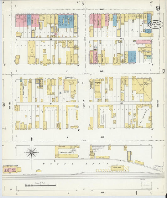 Sanborn Fire Insurance Map from Lawton, Comanche County, Oklahoma (1907), Sheet #0009 - Historic Sanborn Fire Insurance Map Print, vintage old map wall art, antique decor, genealogy gift, Oklahoma Oklahoma map